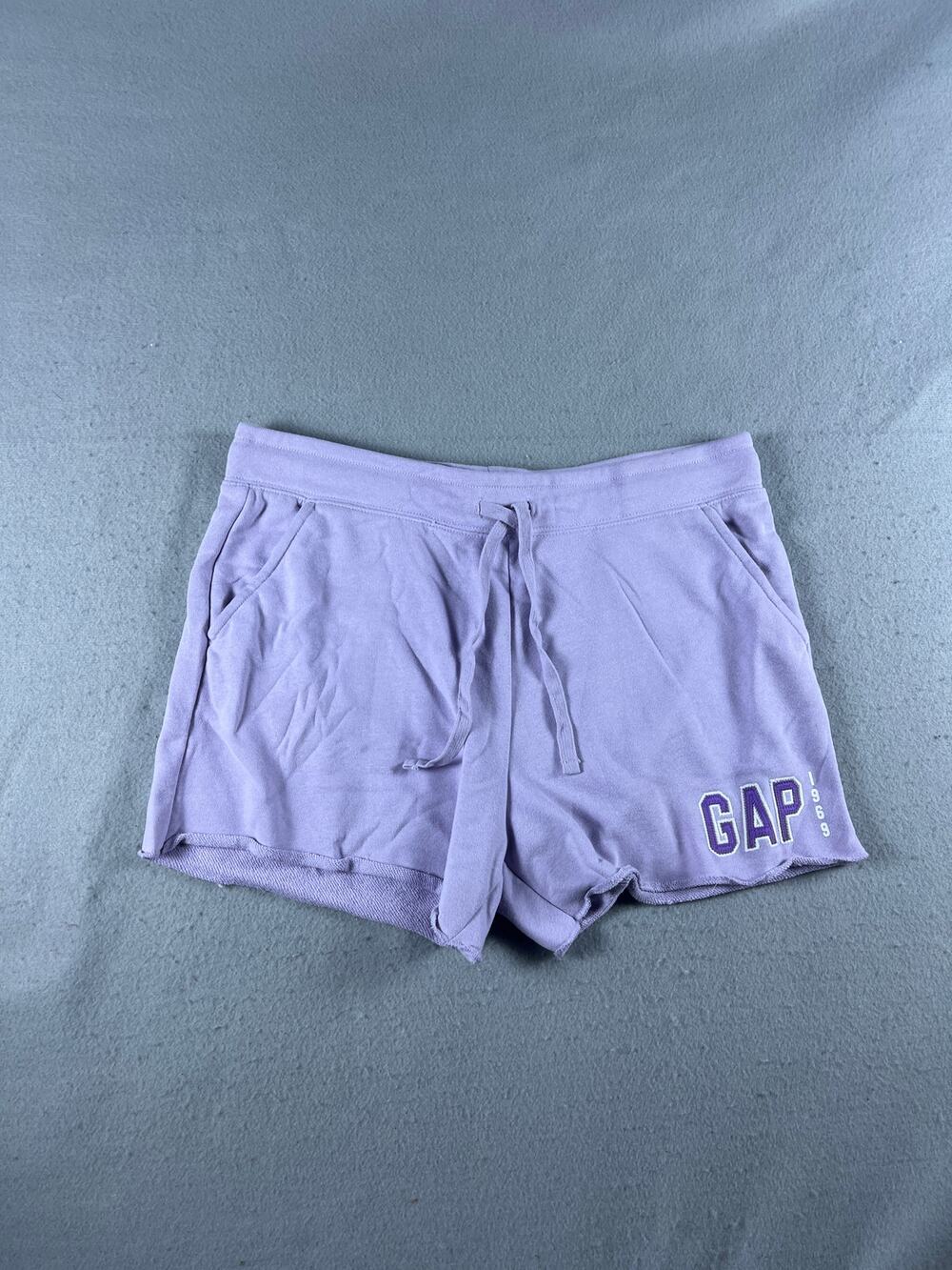 Gap Sweatshorts Womens M Purple Drawstring Tie Spellout Raw Hem Loungewear